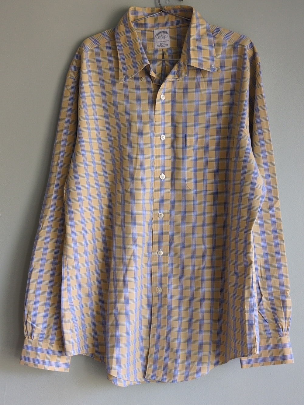 Brooks Brothers Yellow and Blue Plaid Cotton Button-Down Shirt